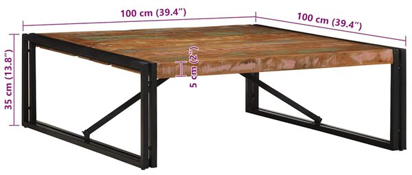 Többszínű tömör újrahasznosított fa dohányzóasztal 100x100x35cm