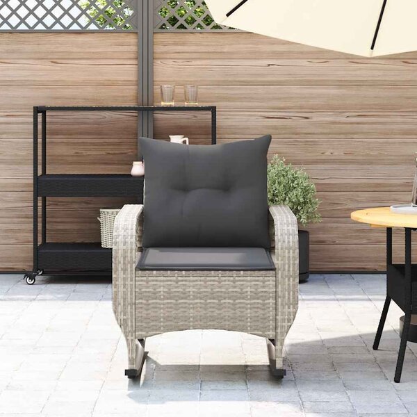 Szürke polyrattan kerti hintaszék párnákkal