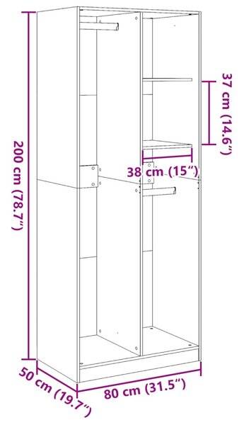 Betonszürke szerelt fa ruhásszekrény 80 x 50 x 200 cm