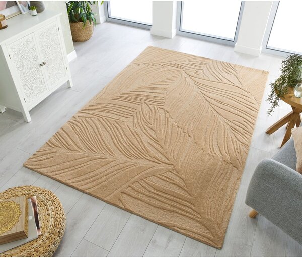 Lino Leaf világosbarna gyapjú szőnyeg, 160 x 230 cm - Flair Rugs