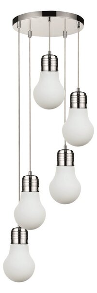 Bulb függőlámpa E27-es foglalat, 5 izzós, 60W króm-átlátszó-fehér