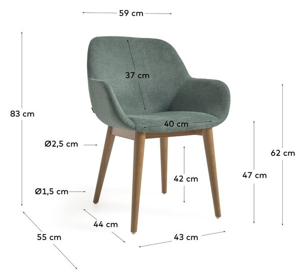 Zöld kárpitozott karfás étkezőfotel Konna – Kave Home
