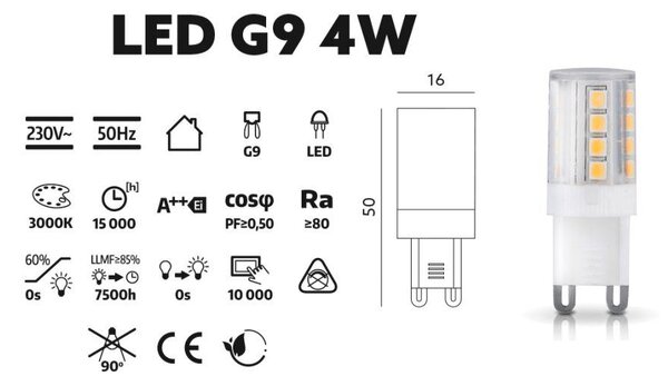LED izzó G9 4W 4000K 600LM