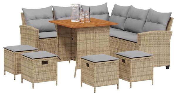 6 részes bézs polyrattan kerti ülőgarnitúra párnákkal L-alakú