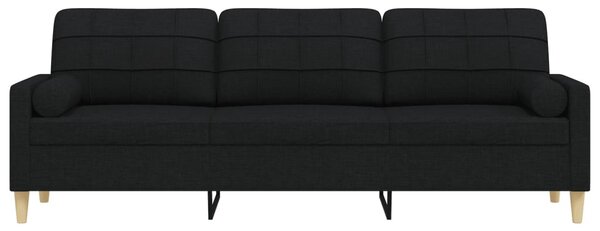 3 személyes fekete szövet kanapé díszpárnákkal 210 cm