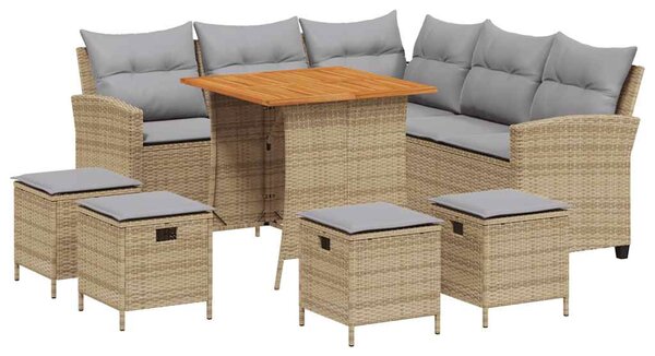 6 részes bézs polyrattan kerti ülőgarnitúra párnákkal L-alakú