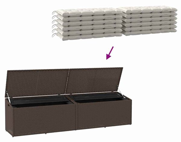 Barna polyrattan kerti tárolóláda 220x50x58 cm