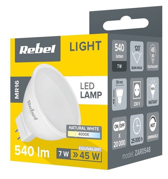 LED izzó 7W MR16 4000K 230V Rebel