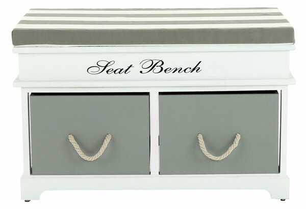 Lóca párnával, 2 fiók, fehér/szürke, SEAT BENCH 2 NEW