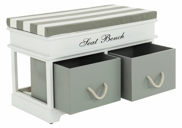 Lóca párnával, 2 fiók, fehér/szürke, SEAT BENCH 2 NEW