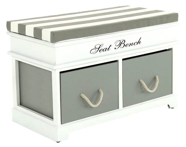 Lóca párnával, 2 fiók, fehér/szürke, SEAT BENCH 2 NEW