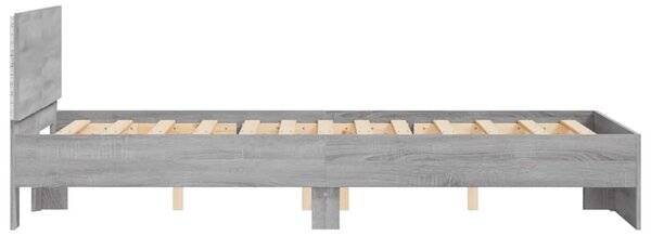 Szürke sonoma színű ágykeret fejtámlával és LED-del 120x190 cm