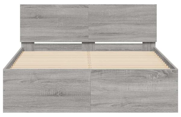 Szürke sonoma színű ágykeret fejtámlával és LED-del 120x190 cm