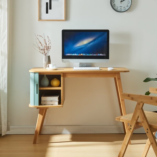 Íróasztal Tysvær 75x105x48 cm bambusz/kék [en.casa]