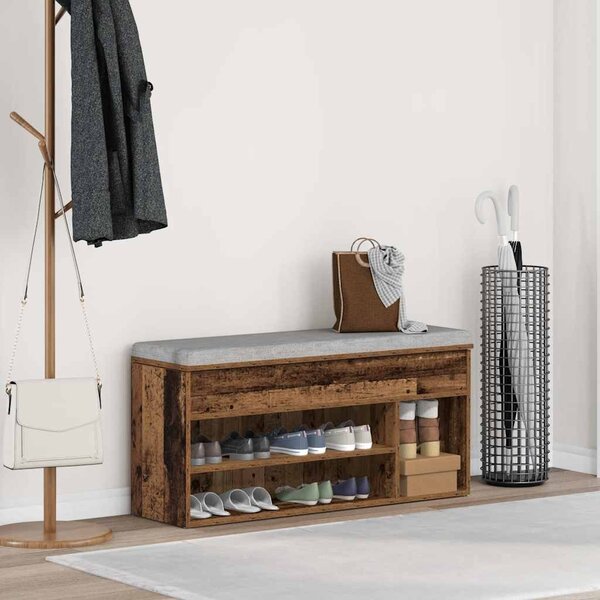 Antik fa színű szerelt fa cipőtároló pad 102x30,5x45 cm