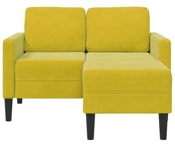 Sárga bársony 2 üléses kanapé L-alakú kanapéval 125 cm