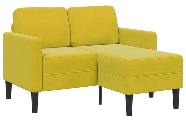 Sárga bársony 2 üléses kanapé L-alakú kanapéval 125 cm