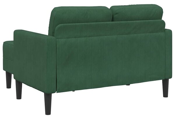 Sötét zöld vászon 2 üléses kanapé L-alakú kanapéval 125 cm
