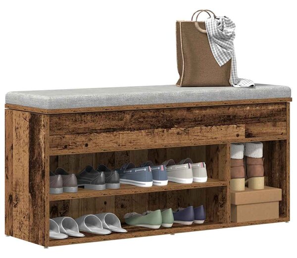 Antik fa színű szerelt fa cipőtároló pad 102x30,5x45 cm