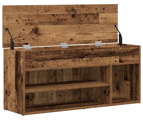 Antik fa színű szerelt fa cipőtároló pad 102x30,5x45 cm