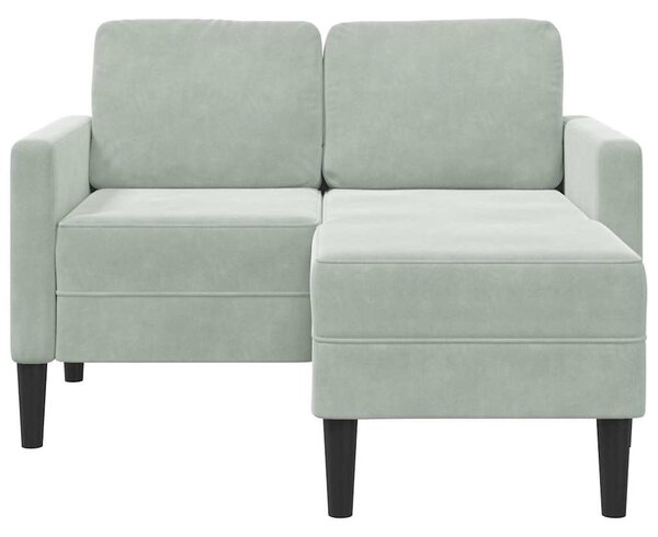 Világosszürke bársony 2 üléses kanapé L-alakú kanapéval 125 cm