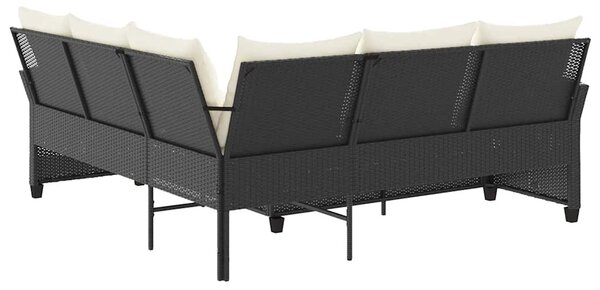 Fekete polyrattan L-alakú kanapé párnákkal