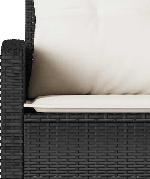 Fekete polyrattan L-alakú kanapé párnákkal