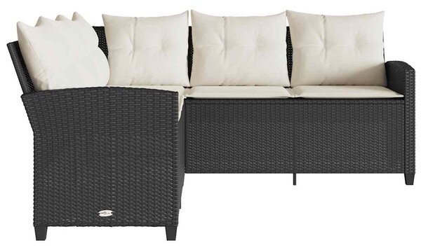 Fekete polyrattan L-alakú kanapé párnákkal