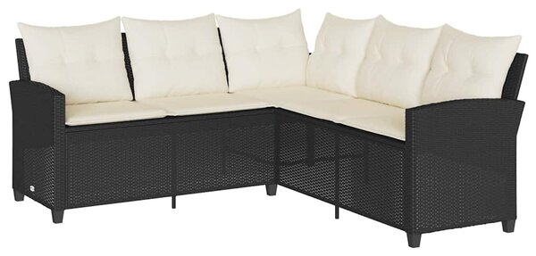 Fekete polyrattan L-alakú kanapé párnákkal