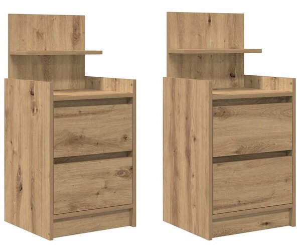 2 db kézműves tölgy éjjeliszekrények 2 fiókkal 38x34x80 cm