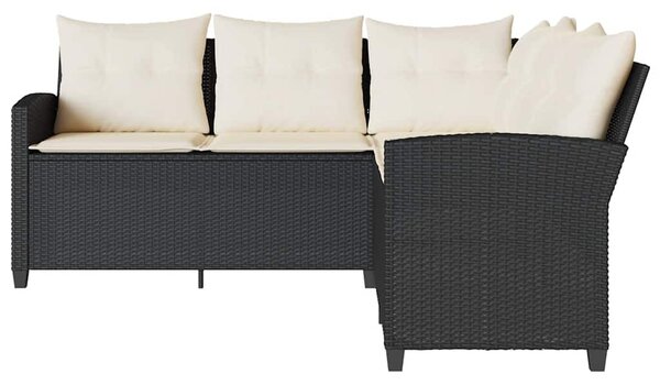 Fekete polyrattan L-alakú kanapé párnákkal
