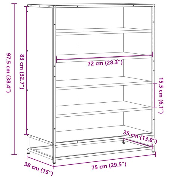 Fekete szerelt fa és fém cipőszekrény 75 x 38 x 97,5 cm