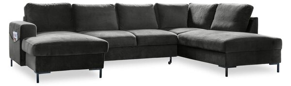 Lofty Lilly sötétszürke kinyitható U alakú bársony kanapé, jobb oldali - Miuform