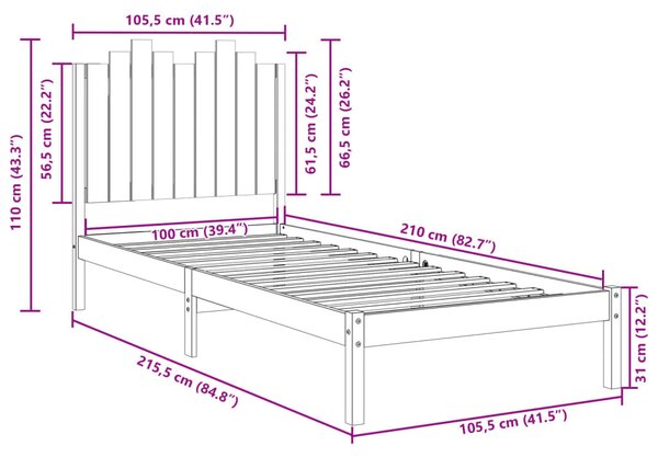 Tömör fa extra hosszú ágykeret matrac nélkül 100 x 210 cm