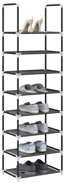 Fekete nem szőtt szövetből cipőállvány 8 szintes 44x28x145 cm