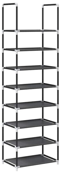 Fekete nem szőtt szövetből cipőállvány 8 szintes 44x28x145 cm