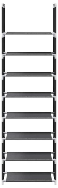 Fekete nem szőtt szövetből cipőállvány 8 szintes 44x28x145 cm