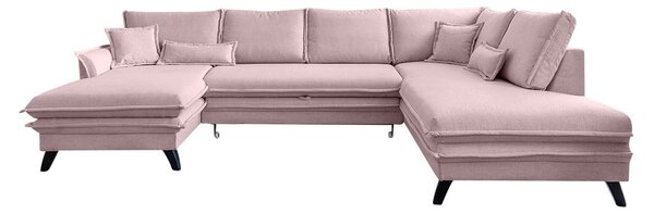 Charming Charlie púderrózsaszín kinyitható U alakú kanapé, jobb oldali - Miuform