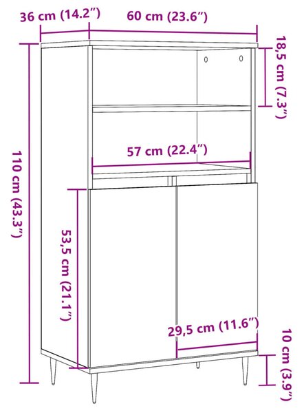Antik fa színű szerelt fa magasszekrény 60 x 36 x 110 cm