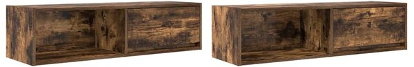 2 db füstös tölgy színű szerelt fa TV-szekrény 100x31x25,5cm