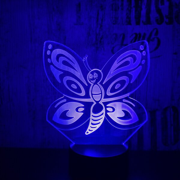 Pillangó 7 színű 3D led lámpa