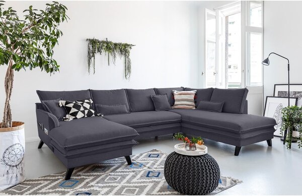 Charming Charlie antracit kinyitható U alakú kanapé, jobb oldali - Miuform