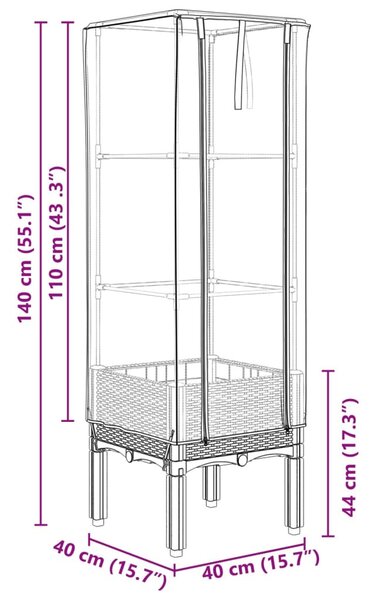 Rattan megjelenésű magaságyás melegháztakaróval 40x40x140 cm