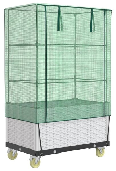 Rattan megjelenésű magaságyás borítással/kerékkel 80x50x182 cm