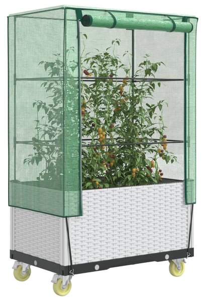 Rattan megjelenésű magaságyás borítással/kerékkel 80x50x182 cm