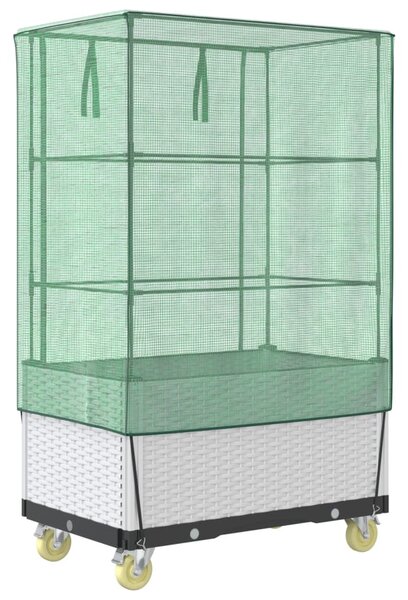 Rattan megjelenésű magaságyás borítással/kerékkel 80x50x182 cm