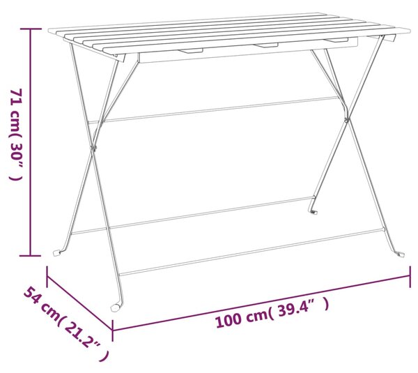 Tömör akácfa és acél összecsukható bisztróasztal 100x54x71 cm (319971)