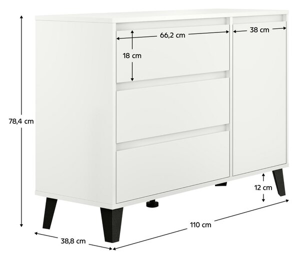 Komód, fehér, BOGAN NEW 1D3S