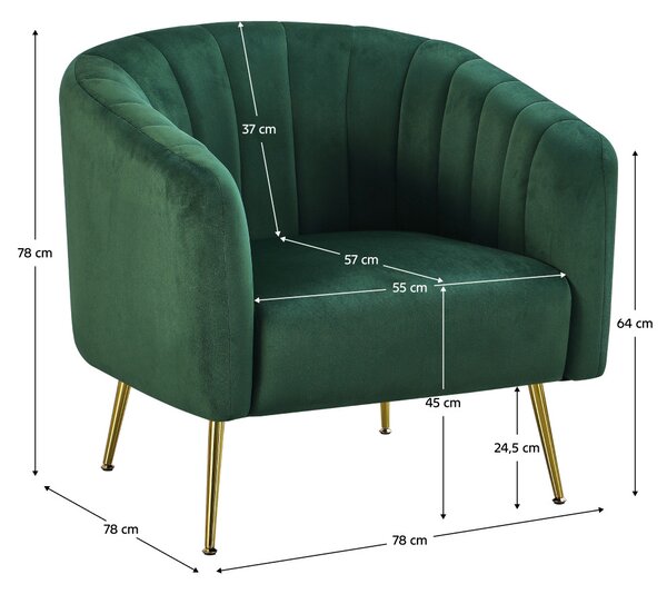 Design fotel, sötétzöld Velvet szövet/gold króm-arany, BAGY