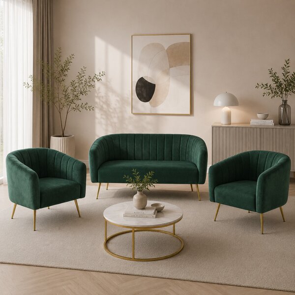 Design fotel, sötétzöld Velvet szövet/gold króm-arany, BAGY